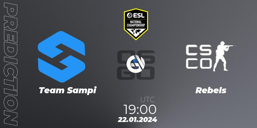 Team Sampi vs Rebels Gaming: Betting TIp, Match Prediction. 22.01.2024 at 19:00. Counter-Strike (CS2), ESL Pro League Season 19 NC Europe Qualifier