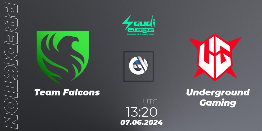 Team Falcons vs Underground Gaming: Betting TIp, Match Prediction. 07.06.2024 at 13:20. VALORANT, Saudi eLeague 2024: Major 2