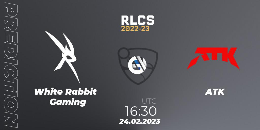 White Rabbit Gaming vs ATK: Betting TIp, Match Prediction. 24.02.2023 at 16:30. Rocket League, RLCS 2022-23 - Winter: Sub-Saharan Africa Regional 3 - Winter Invitational