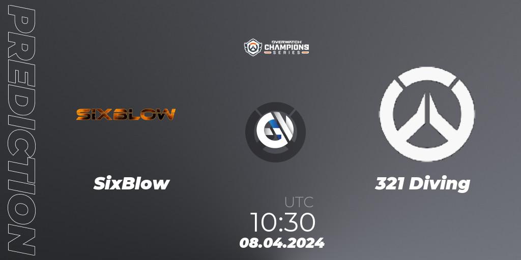 SixBlow vs 321 Diving: Betting TIp, Match Prediction. 08.04.2024 at 10:30. Overwatch, Overwatch Champions Series 2024 - Asia Stage 1 Wild Card