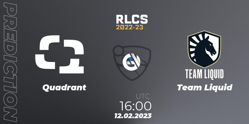 Quadrant vs Team Liquid: Betting TIp, Match Prediction. 12.02.2023 at 16:00. Rocket League, RLCS 2022-23 - Winter: Europe Regional 2 - Winter Cup