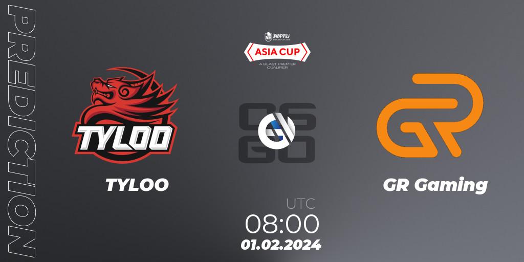 TYLOO vs GR Gaming: Betting TIp, Match Prediction. 01.02.2024 at 08:00. Counter-Strike (CS2), 5E Arena Asia Cup Spring 2024 - BLAST Premier Qualifier