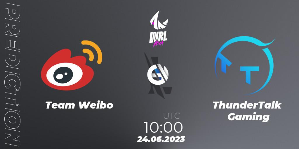 Team Weibo vs ThunderTalk Gaming: Betting TIp, Match Prediction. 24.06.2023 at 10:00. Wild Rift, WRL Asia 2023 - Season 1 - Playoffs
