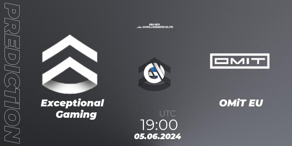 Exceptional Gaming vs OMiT EU: Betting TIp, Match Prediction. 05.06.2024 at 19:00. Call of Duty, Call of Duty Challengers 2024 - Elite 3: EU