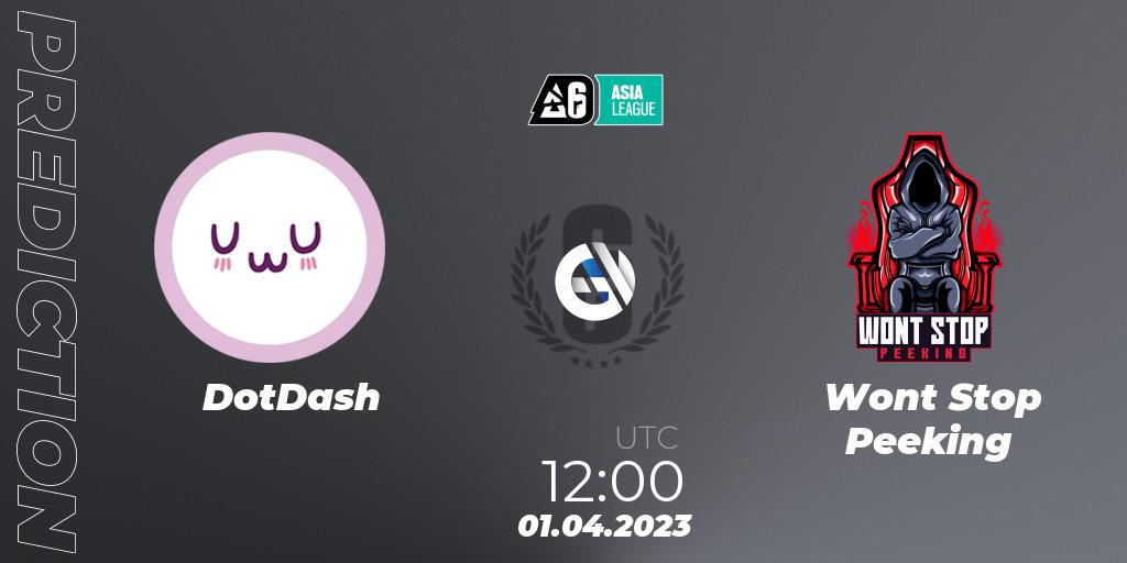DotDash vs Wont Stop Peeking: Betting TIp, Match Prediction. 01.04.2023 at 12:00. Rainbow Six, South Asia League 2023 - Stage 1
