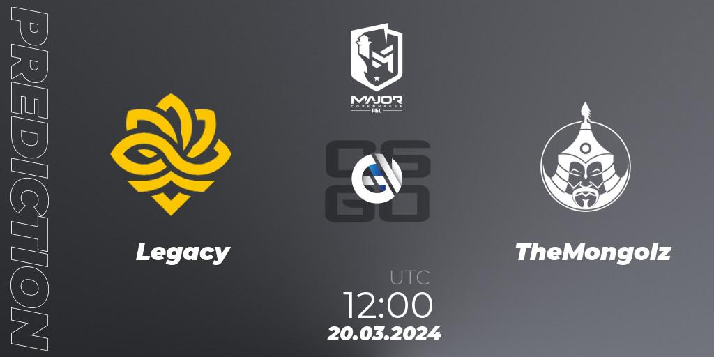 Legacy vs TheMongolz: Betting TIp, Match Prediction. 20.03.2024 at 12:00. Counter-Strike (CS2), PGL CS2 Major Copenhagen 2024 Challengers Stage