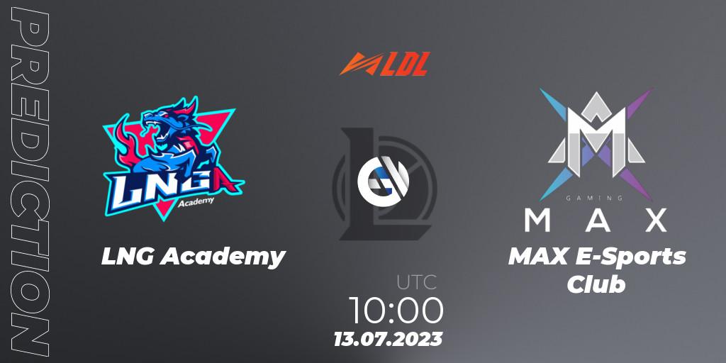 LNG Academy vs MAX E-Sports Club: Betting TIp, Match Prediction. 13.07.2023 at 10:00. LoL, LDL 2023 - Regular Season - Stage 3