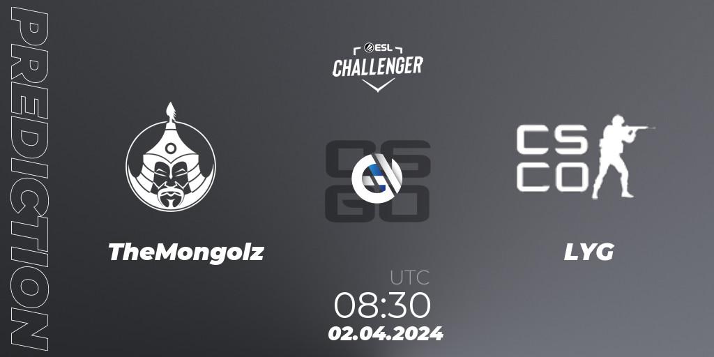 TheMongolz vs LYG Gaming: Betting TIp, Match Prediction. 02.04.2024 at 08:30. Counter-Strike (CS2), ESL Challenger #57: Asian Closed Qualifier