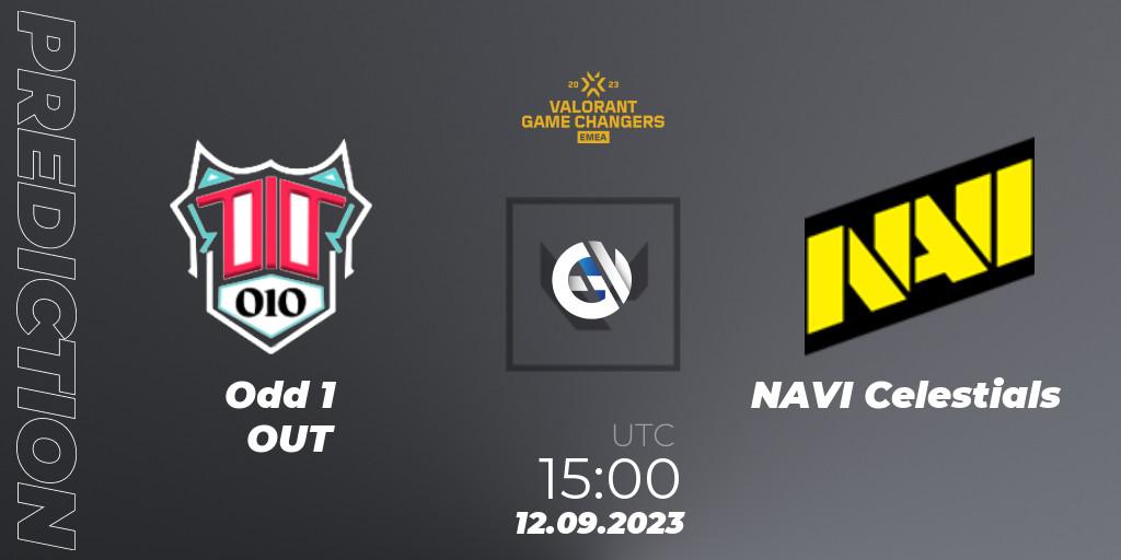Odd 1 OUT vs NAVI Celestials: Betting TIp, Match Prediction. 12.09.2023 at 18:00. VALORANT, VCT 2023: Game Changers EMEA Stage 3 - Group Stage
