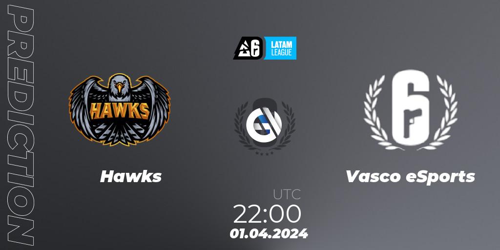 Hawks vs Vasco eSports: Betting TIp, Match Prediction. 01.04.2024 at 22:00. Rainbow Six, LATAM League 2024 - Stage 1: LATAM South