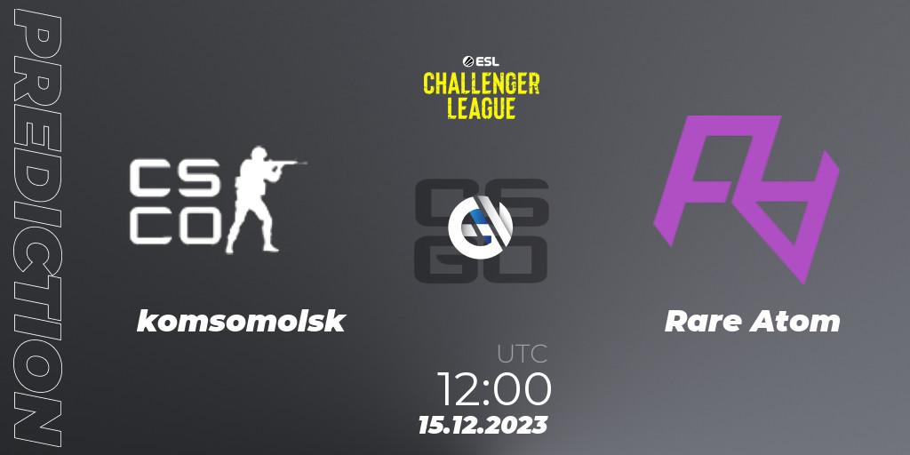 komsomolsk vs Rare Atom: Betting TIp, Match Prediction. 15.12.2023 at 12:00. Counter-Strike (CS2), ESL Challenger League Season 46 Relegation: Asia-Pacific