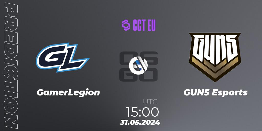 GamerLegion vs GUN5 Esports: Betting TIp, Match Prediction. 31.05.2024 at 15:00. Counter-Strike (CS2), CCT Season 2 Europe Series 4