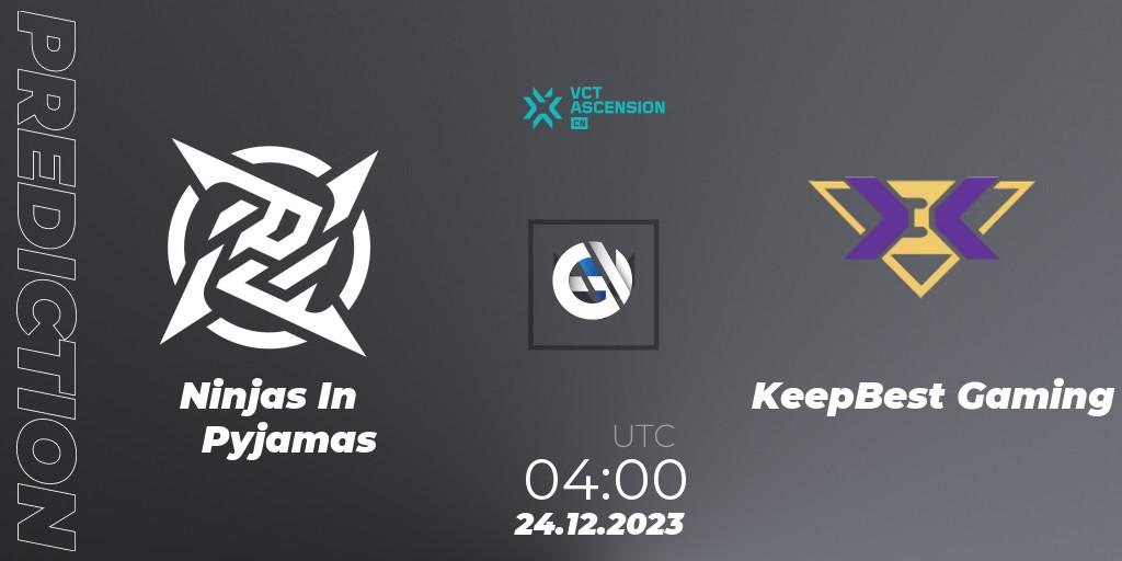 Ninjas In Pyjamas vs KeepBest Gaming: Betting TIp, Match Prediction. 24.12.2023 at 04:00. VALORANT, VALORANT China Ascension 2023