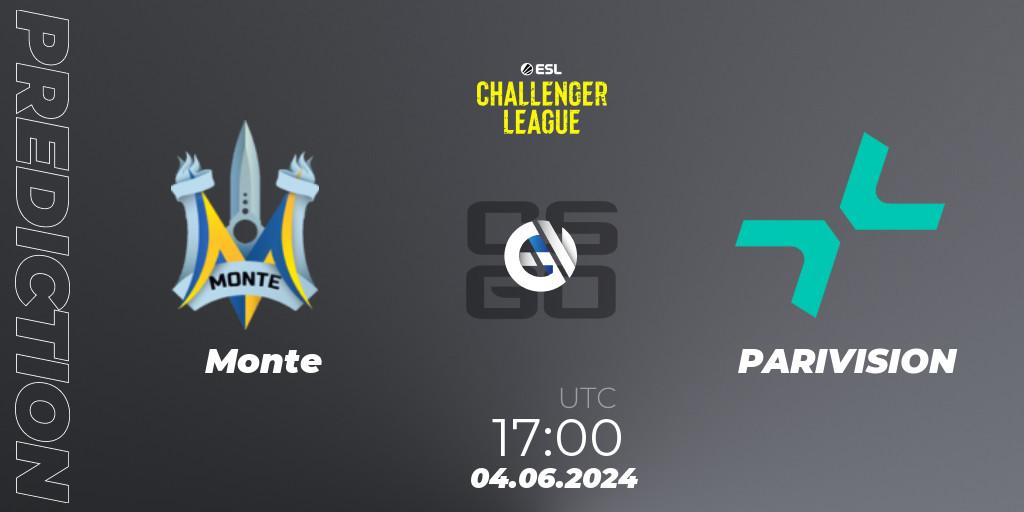 Monte vs PARIVISION: Betting TIp, Match Prediction. 04.06.2024 at 17:00. Counter-Strike (CS2), ESL Challenger League Season 47: Europe