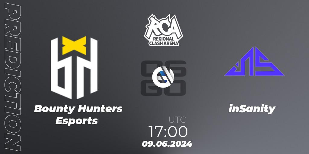 Bounty Hunters Esports vs inSanity: Betting TIp, Match Prediction. 09.06.2024 at 17:50. Counter-Strike (CS2), Regional Clash Arena South America