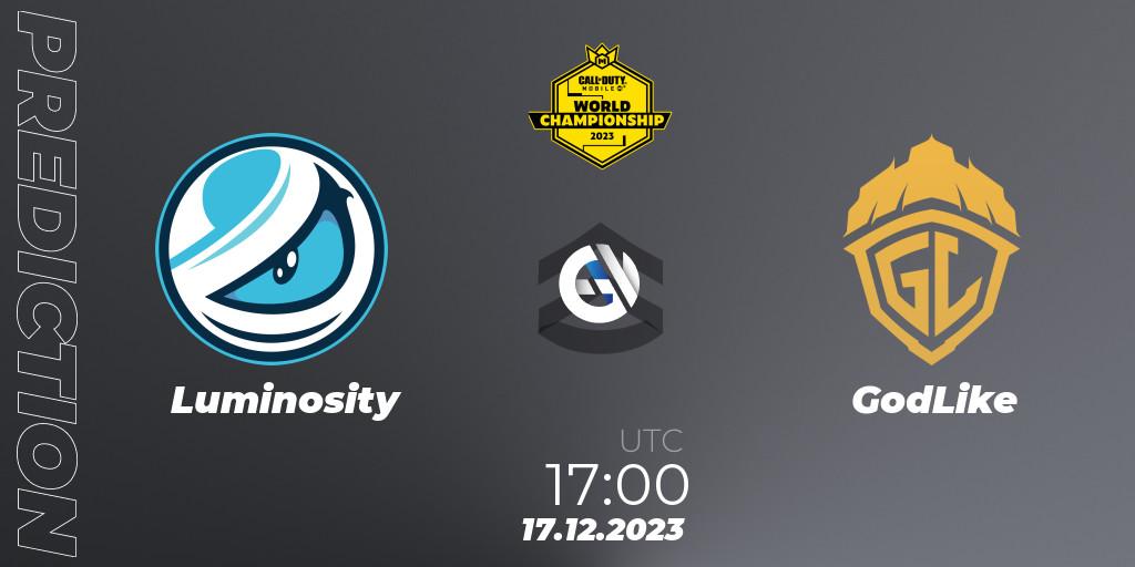 Luminosity vs GodLike: Betting TIp, Match Prediction. 17.12.2023 at 16:00. Call of Duty, CODM World Championship 2023