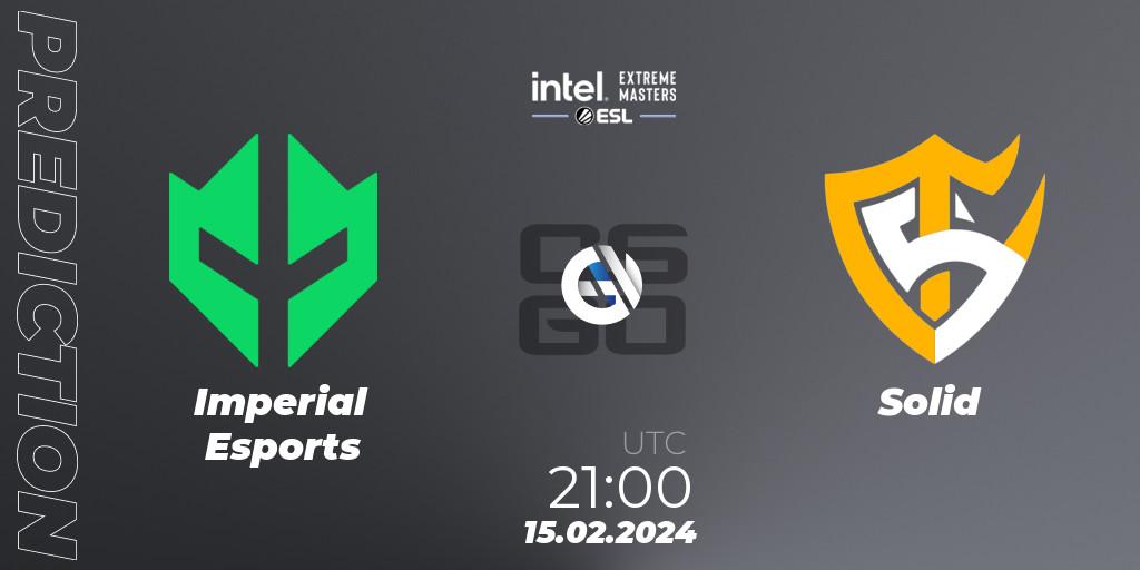 Imperial Esports vs Solid: Betting TIp, Match Prediction. 15.02.2024 at 21:10. Counter-Strike (CS2), Intel Extreme Masters Dallas 2024: South American Open Qualifier #1