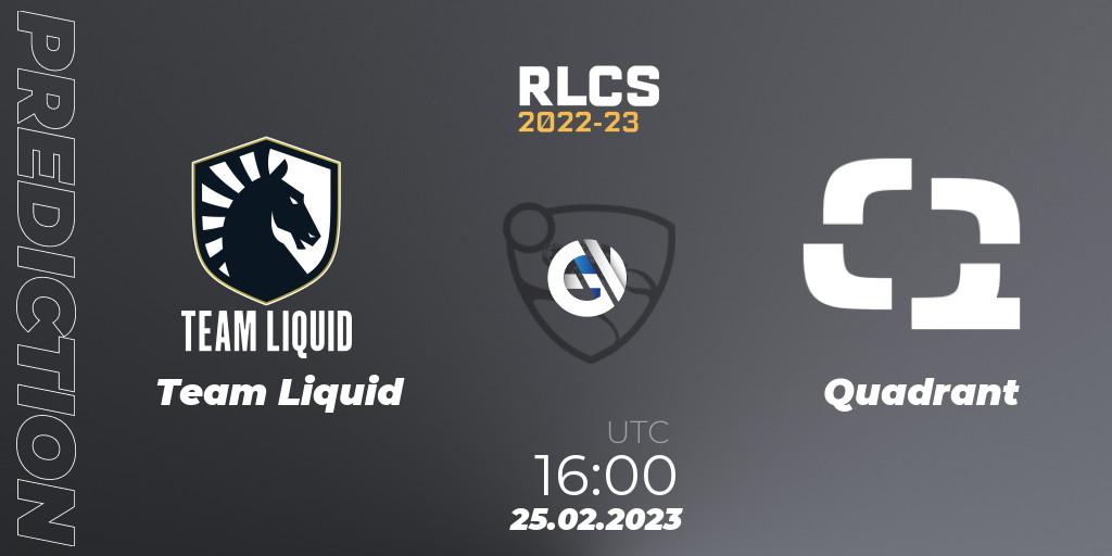Team Liquid vs Quadrant: Betting TIp, Match Prediction. 25.02.2023 at 16:00. Rocket League, RLCS 2022-23 - Winter: Europe Regional 3 - Winter Invitational