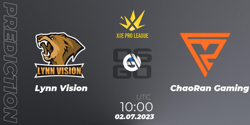 Lynn Vision vs ChaoRan Gaming: Betting TIp, Match Prediction. 02.07.2023 at 10:00. Counter-Strike (CS2), XSE Pro League: Online Stage