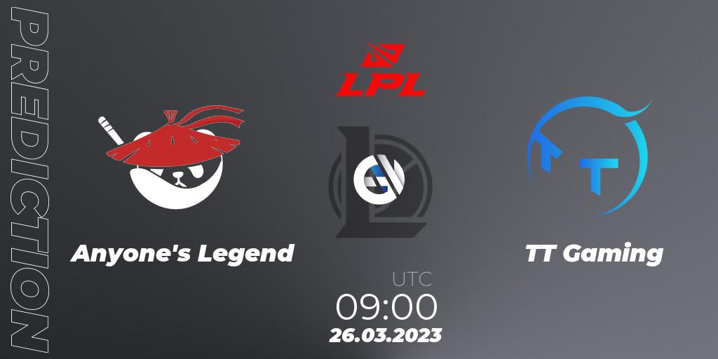 Anyone's Legend vs TT Gaming: Betting TIp, Match Prediction. 26.03.23. LoL, LPL Spring 2023 - Group Stage