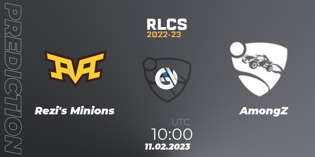 Rezi's Minions vs AmongZ: Betting TIp, Match Prediction. 11.02.2023 at 10:00. Rocket League, RLCS 2022-23 - Winter: Asia-Pacific Regional 2 - Winter Cup