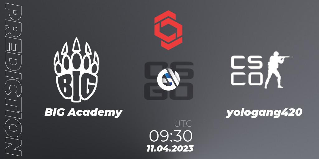 BIG Academy vs yologang420: Betting TIp, Match Prediction. 11.04.2023 at 09:30. Counter-Strike (CS2), CCT Central Europe Series #6: Closed Qualifier