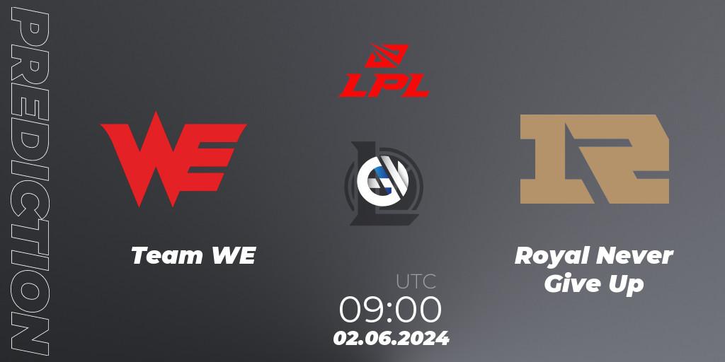 Team WE vs Royal Never Give Up: Betting TIp, Match Prediction. 02.06.2024 at 09:00. LoL, LPL 2024 Summer - Group Stage