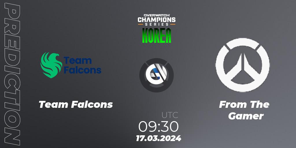 Team Falcons vs From The Gamer: Betting TIp, Match Prediction. 17.03.2024 at 09:30. Overwatch, Overwatch Champions Series 2024 - Stage 1 Korea
