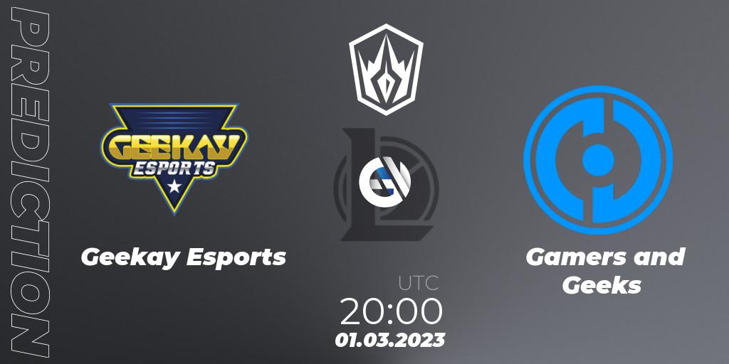 Geekay Esports vs Gamers and Geeks: Betting TIp, Match Prediction. 01.03.2023 at 21:00. LoL, Arabian League Spring 2023