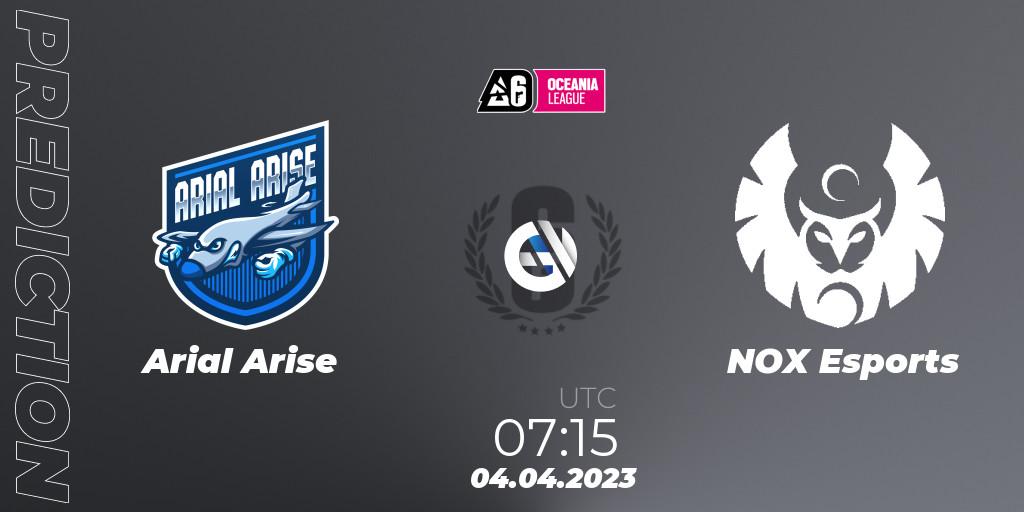 Arial Arise vs NOX Esports: Betting TIp, Match Prediction. 04.04.2023 at 07:15. Rainbow Six, Oceania League 2023 - Stage 1