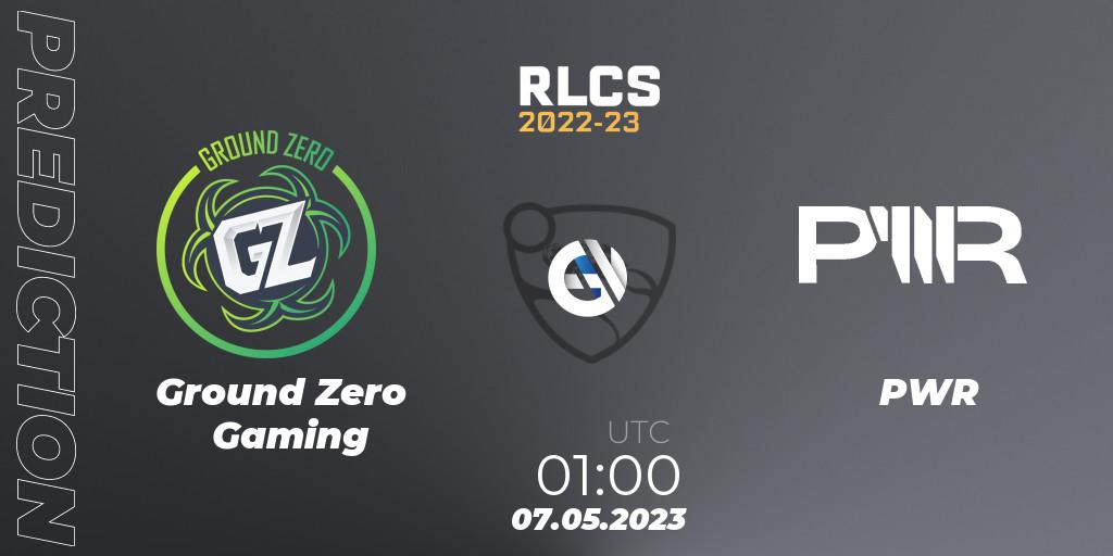 Ground Zero Gaming vs PWR: Betting TIp, Match Prediction. 07.05.2023 at 01:00. Rocket League, RLCS 2022-23 - Spring: Oceania Regional 1 - Spring Open