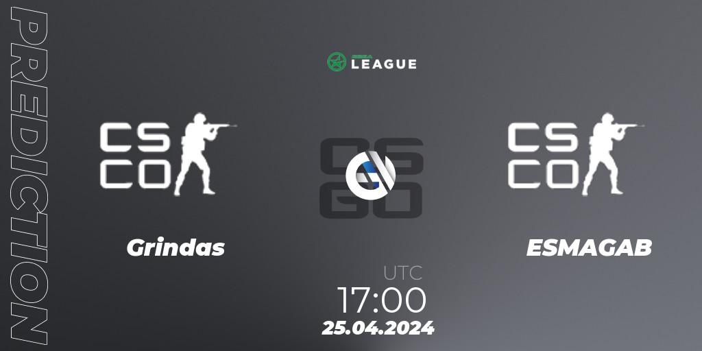Grindas vs ESMAGAB: Betting TIp, Match Prediction. 25.04.2024 at 17:00. Counter-Strike (CS2), ESEA Season 49: Advanced Division - Europe