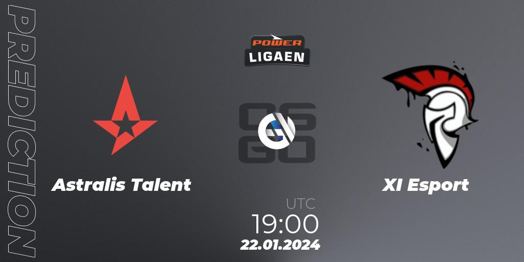 Astralis Talent vs XI Esport: Betting TIp, Match Prediction. 22.01.2024 at 19:00. Counter-Strike (CS2), Dust2.dk Ligaen Season 25