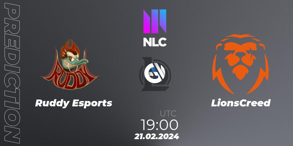 Ruddy Esports vs LionsCreed: Betting TIp, Match Prediction. 21.02.2024 at 19:00. LoL, NLC 1st Division Spring 2024