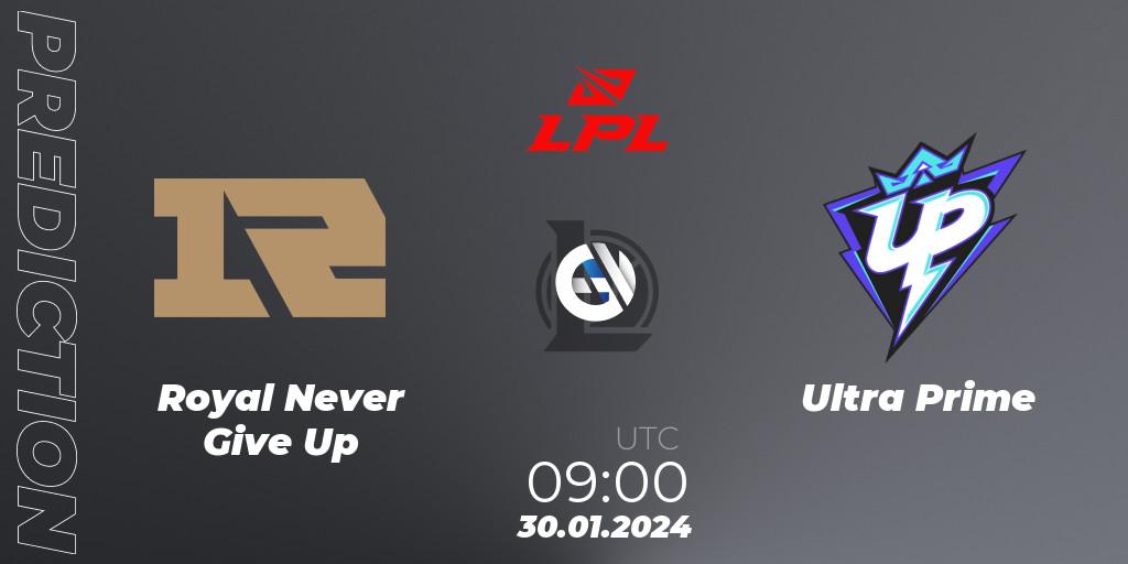 Royal Never Give Up vs Ultra Prime: Betting TIp, Match Prediction. 30.01.2024 at 09:00. LoL, LPL Spring 2024 - Group Stage