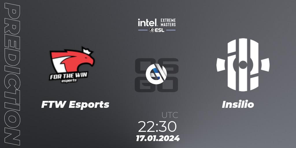 FTW Esports vs Insilio: Betting TIp, Match Prediction. 17.01.2024 at 22:30. Counter-Strike (CS2), Intel Extreme Masters China 2024: European Open Qualifier #1