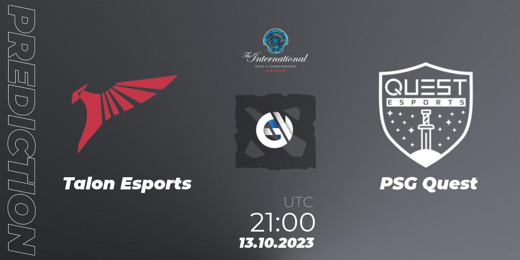 Talon Esports vs PSG Quest: Betting TIp, Match Prediction. 13.10.2023 at 21:34. Dota 2, The International 2023 - Group Stage