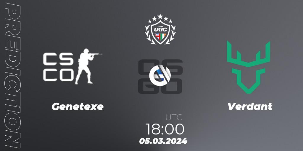 Genetexe vs Verdant: Betting TIp, Match Prediction. 05.03.2024 at 18:00. Counter-Strike (CS2), UKIC League Season 1: Division 1