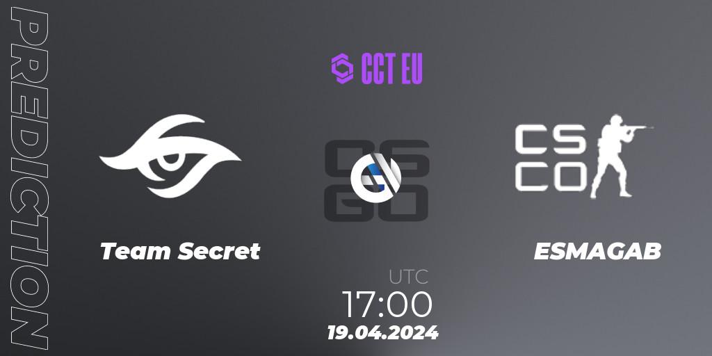 Team Secret vs ESMAGAB: Betting TIp, Match Prediction. 19.04.2024 at 17:25. Counter-Strike (CS2), CCT Season 2 Europe Series 1 Closed Qualifier