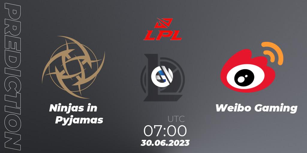 Ninjas in Pyjamas vs Weibo Gaming: Betting TIp, Match Prediction. 30.06.2023 at 07:00. LoL, LPL Summer 2023 Regular Season