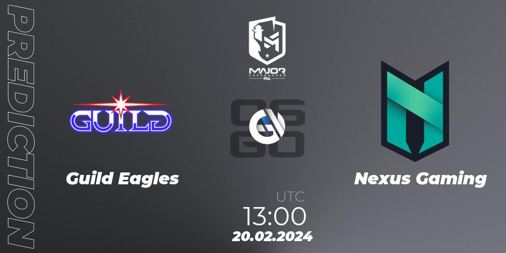 Guild Eagles vs Nexus Gaming: Betting TIp, Match Prediction. 20.02.2024 at 13:25. Counter-Strike (CS2), PGL CS2 Major Copenhagen 2024: European RMR B