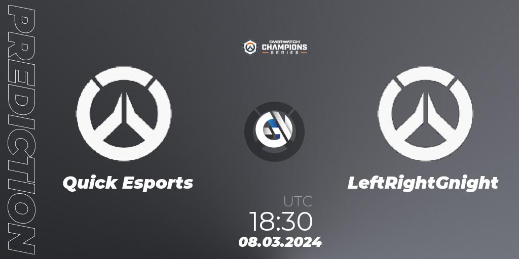 Quick Esports vs LeftRightGnight: Betting TIp, Match Prediction. 08.03.2024 at 18:30. Overwatch, Overwatch Champions Series 2024 - EMEA Stage 1 Group Stage