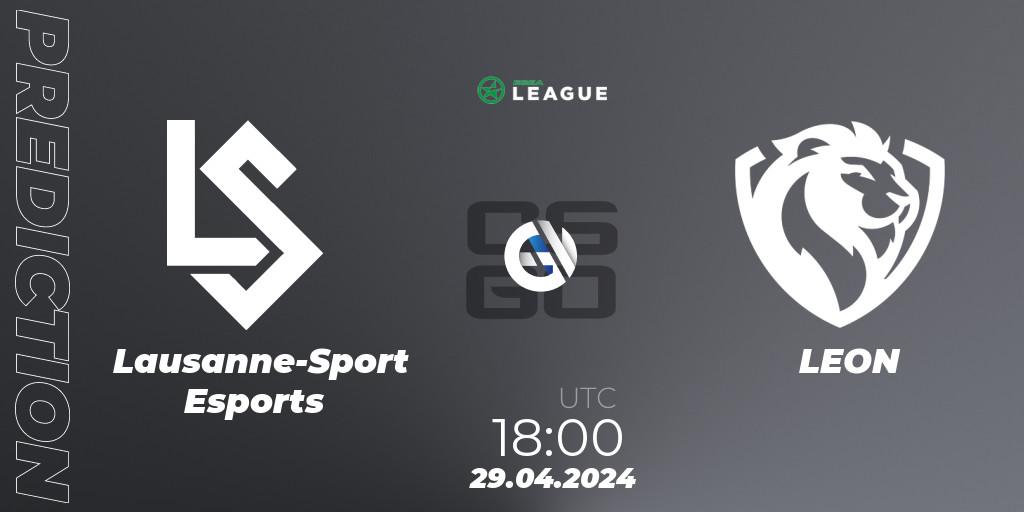 Lausanne-Sport Esports vs LEON: Betting TIp, Match Prediction. 29.04.2024 at 18:00. Counter-Strike (CS2), ESEA Season 49: Advanced Division - Europe
