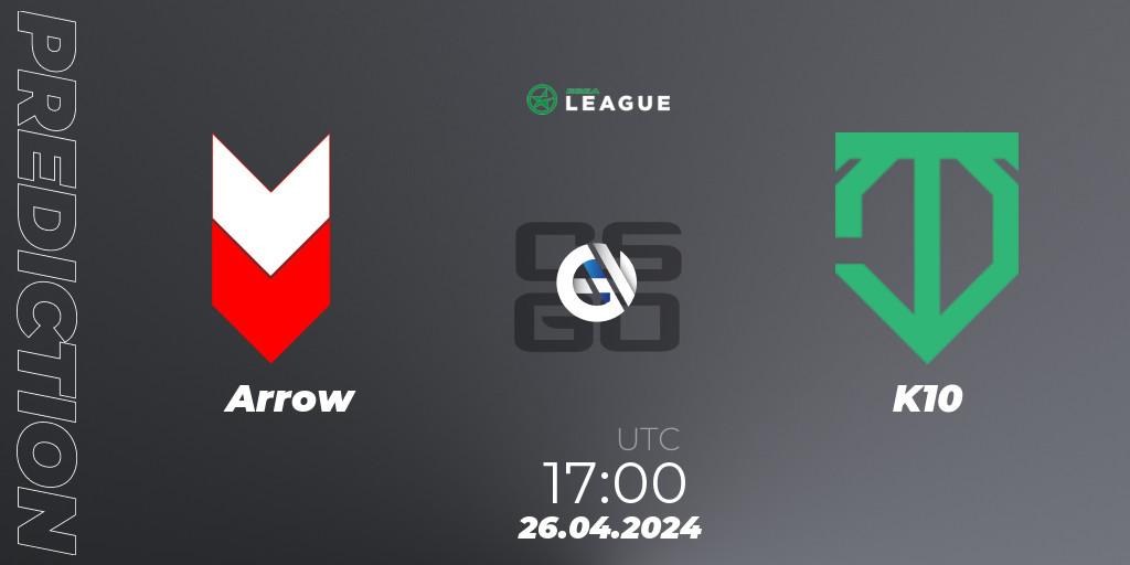 Arrow vs K10: Betting TIp, Match Prediction. 01.05.2024 at 15:00. Counter-Strike (CS2), ESEA Season 49: Advanced Division - Europe