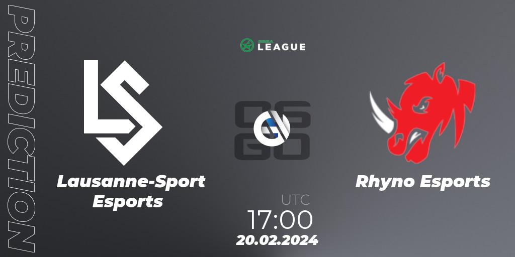 Lausanne-Sport Esports vs Rhyno Esports: Betting TIp, Match Prediction. 20.02.2024 at 17:00. Counter-Strike (CS2), ESEA Season 48: Advanced Division - Europe