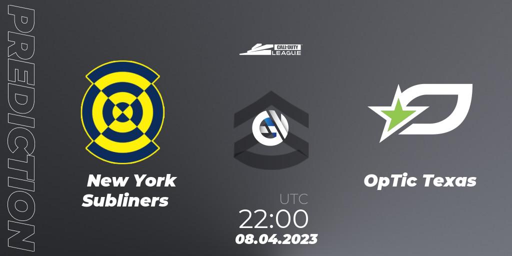 New York Subliners vs OpTic Texas: Betting TIp, Match Prediction. 08.04.2023 at 22:00. Call of Duty, Call of Duty League 2023: Stage 4 Major Qualifiers