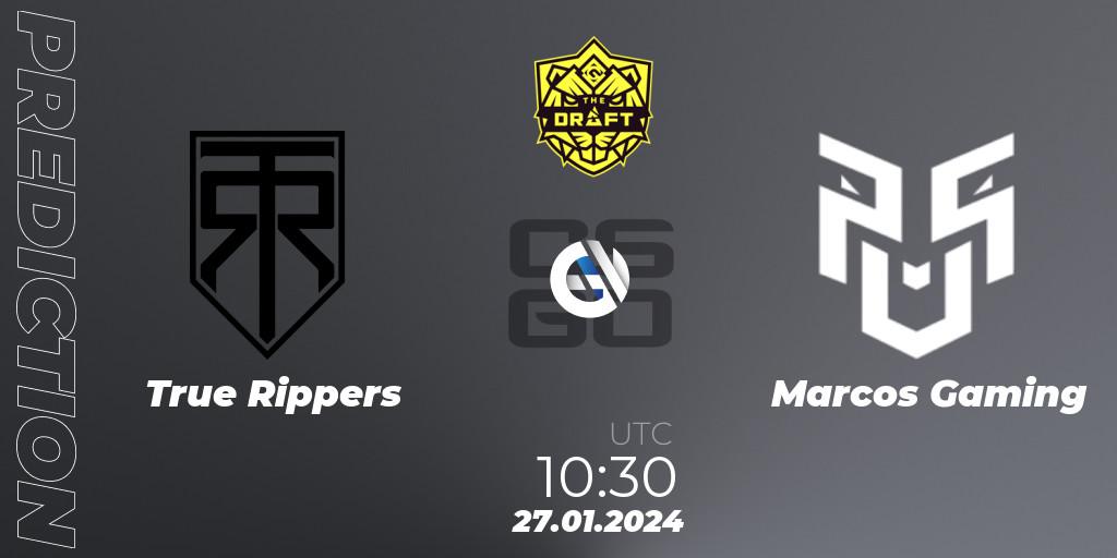 True Rippers vs Marcos Gaming: Betting TIp, Match Prediction. 27.01.2024 at 10:30. Counter-Strike (CS2), BLAST The Draft Season 1 - India Division