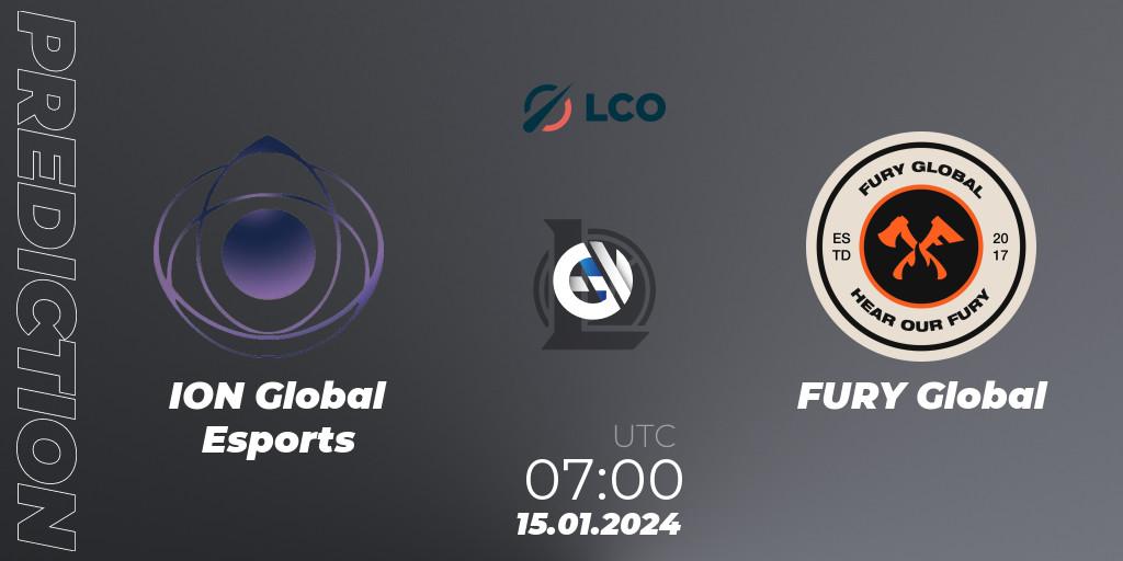 ION Global Esports vs FURY Global: Betting TIp, Match Prediction. 15.01.2024 at 07:00. LoL, LCO Split 1 2024 - Group Stage