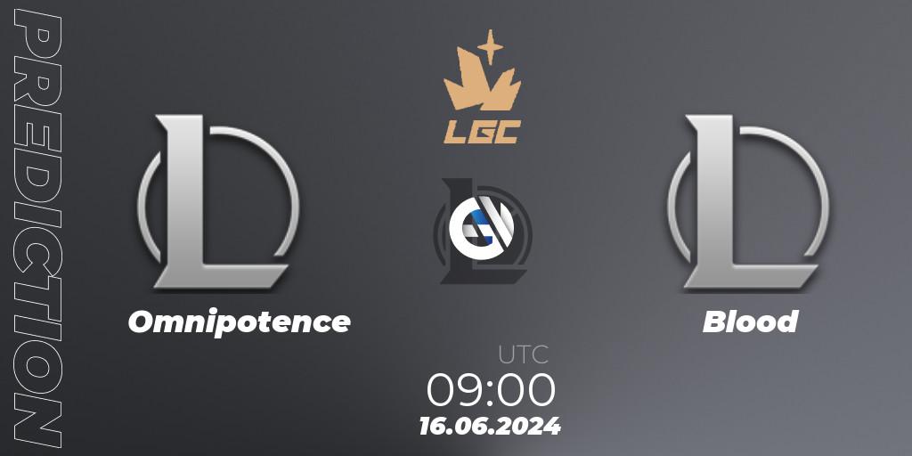 Omnipotence vs Blood: Betting TIp, Match Prediction. 16.06.2024 at 09:00. LoL, Legend Cup 2024