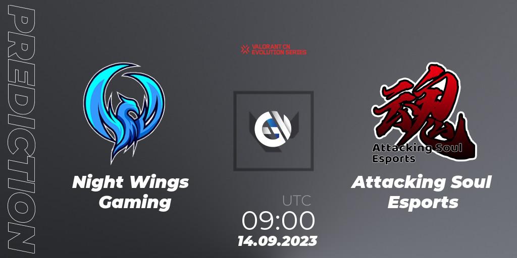 Night Wings Gaming vs Attacking Soul Esports: Betting TIp, Match Prediction. 14.09.2023 at 09:00. VALORANT, VALORANT China Evolution Series Act 1: Variation - Play-In